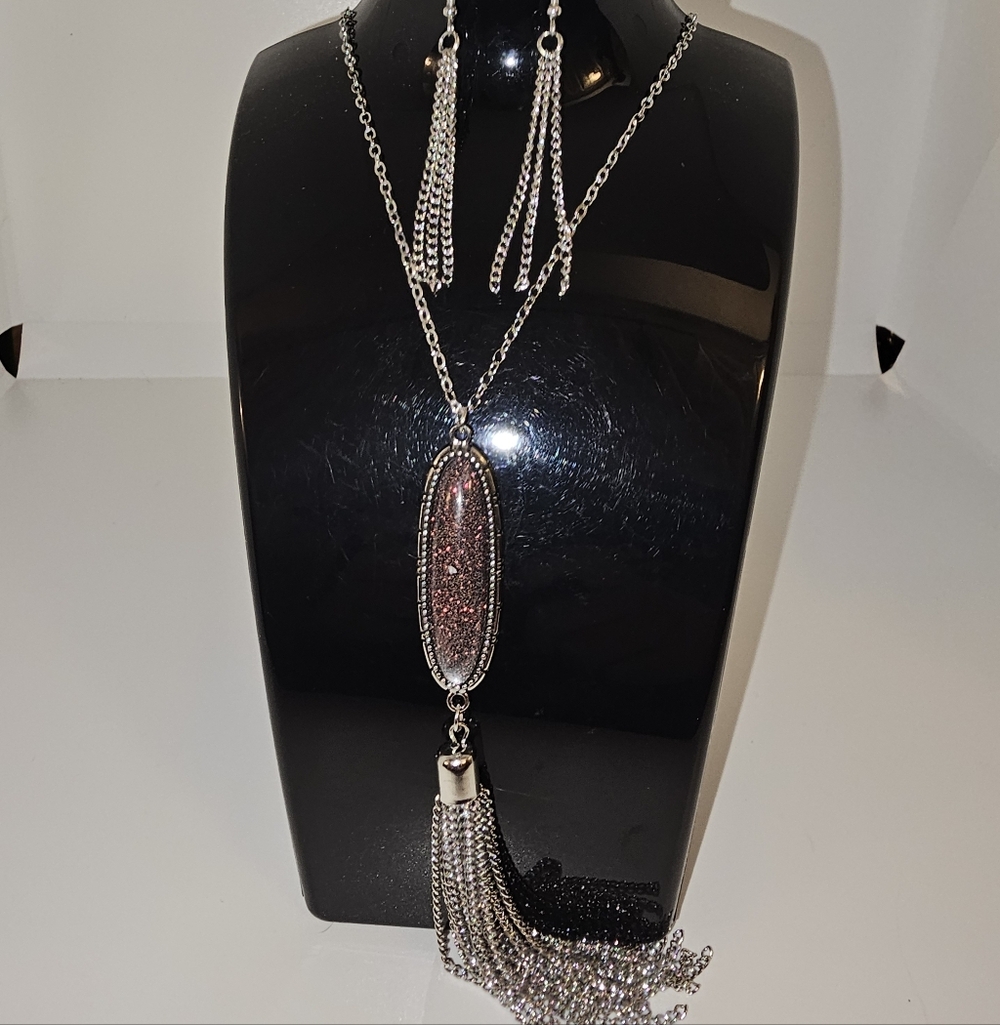 Silver and Dark Pink/Red Jewelry Set
